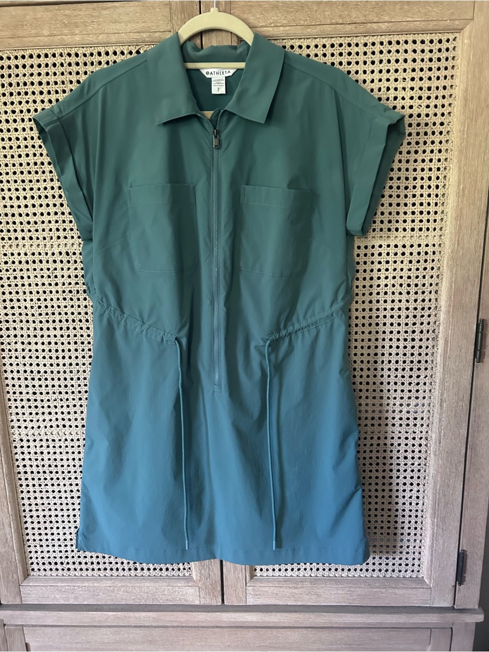 Athleta Teal Zip-Front Short Sleeve Tunic Dress